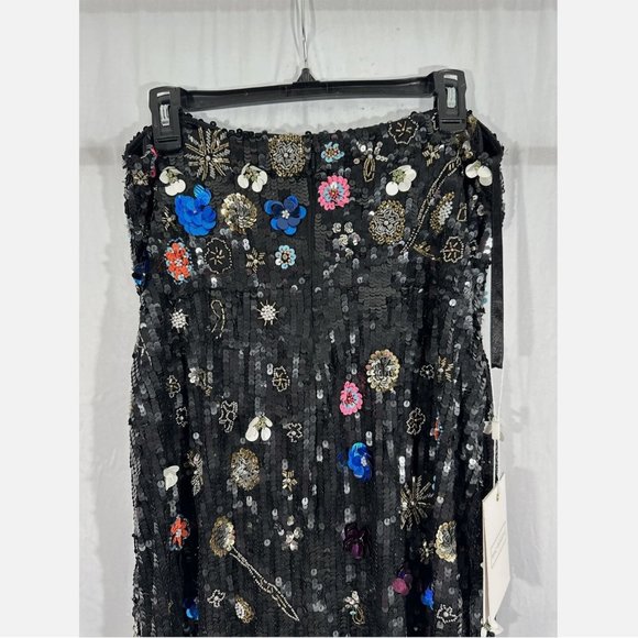 NWT $798 Mac‎ Duggal [ 14 ] Floral Sequined Strapless Slit Column Gown Black - Picture 15 of 16